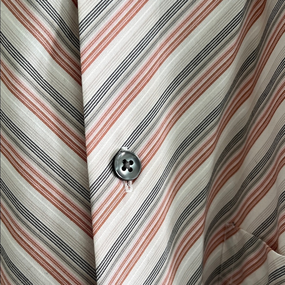 Claiborne Red and Blue Striped Collard Dress Shirt Pearl Gray Buttons Cotton - Picture 3 of 6